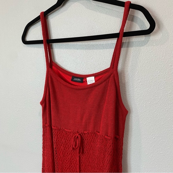 Castro Concept Pointelle Vintage Knit Baby Doll Dress Red Medium - Picture 3 of 8